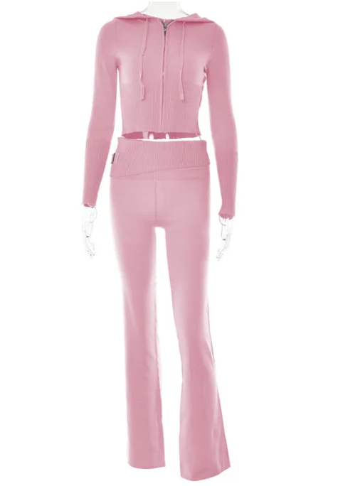 Solid Knitted 2 Piece Tracksuit