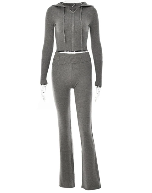 Solid Knitted 2 Piece Tracksuit
